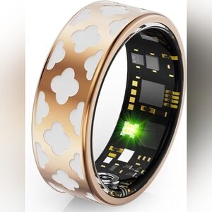 Rose Gold Patterned Smart Ring Monitor Sleep, HR, BP Fitness Tracker Pedometer